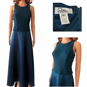 Vintage Patra Teal Satin Shimmer Dress Gown Formal Sleeveless Cosplay Upcycle 6